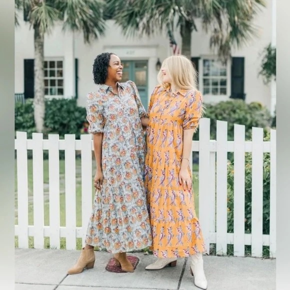 Victoria Dunn Amber Maxi in Pink Green Floral Block Print Medium - Picture 8 of 8